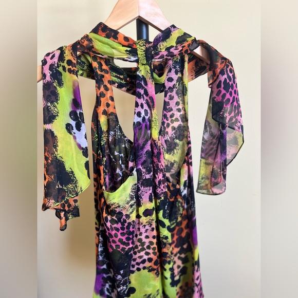 Diane Von Furstenberg Blouse with Scarf Silk Sleeveless Print Multicolor Size 10 - Picture 8 of 15